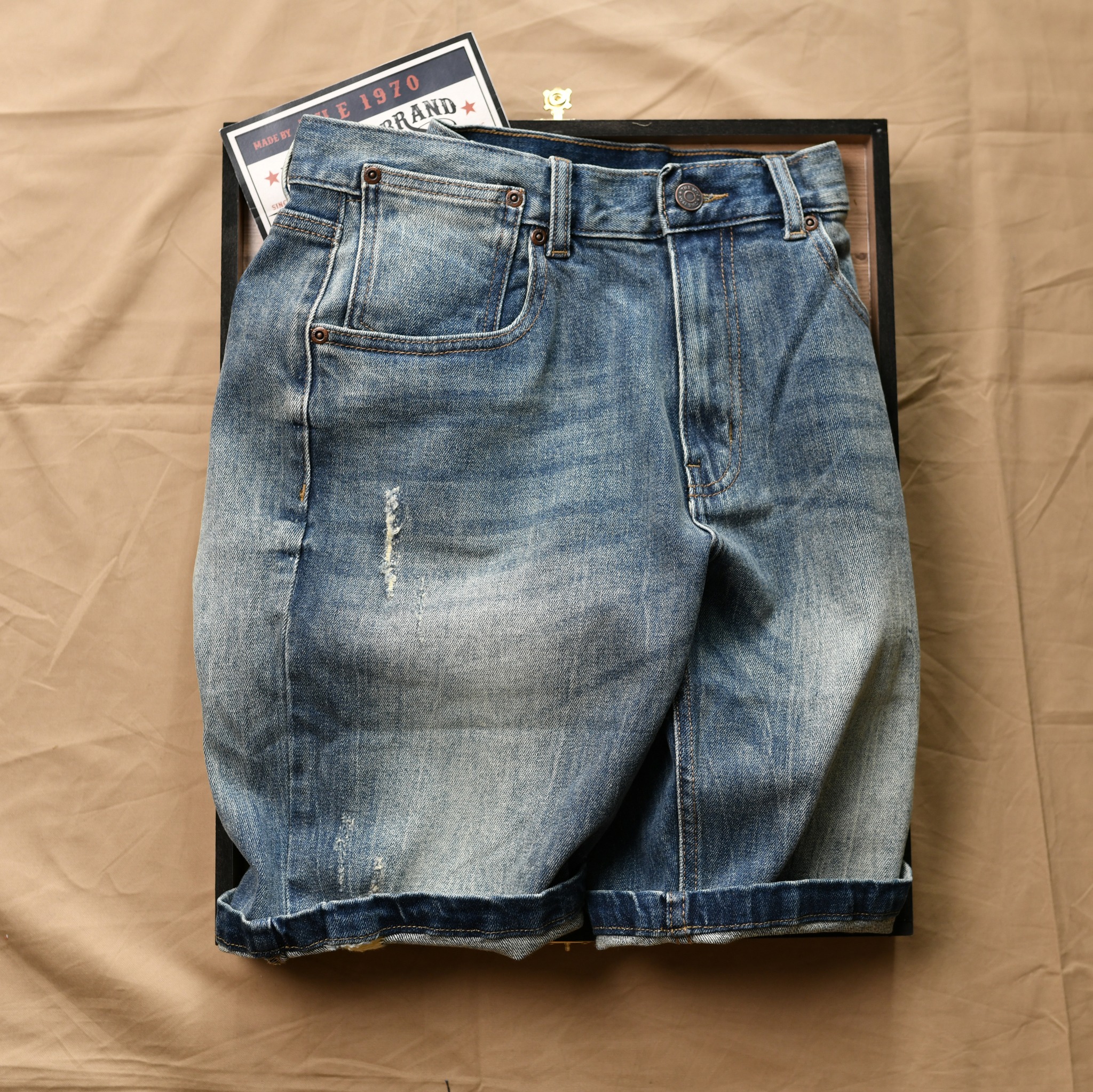 Quần short jean loang xước QS519 - Xanh vàng