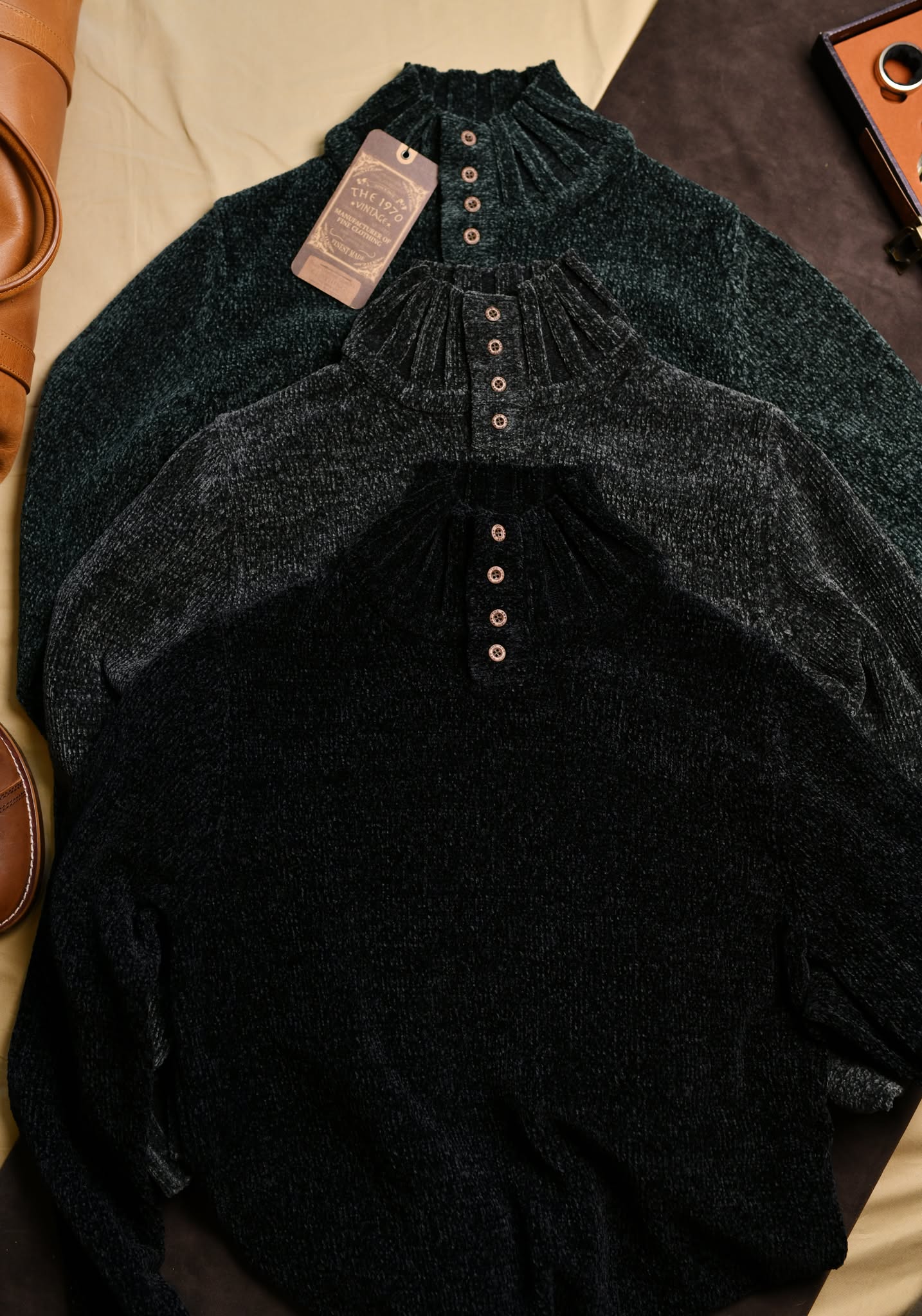 Áo len nhung cổ khuy AL810 - Rêu