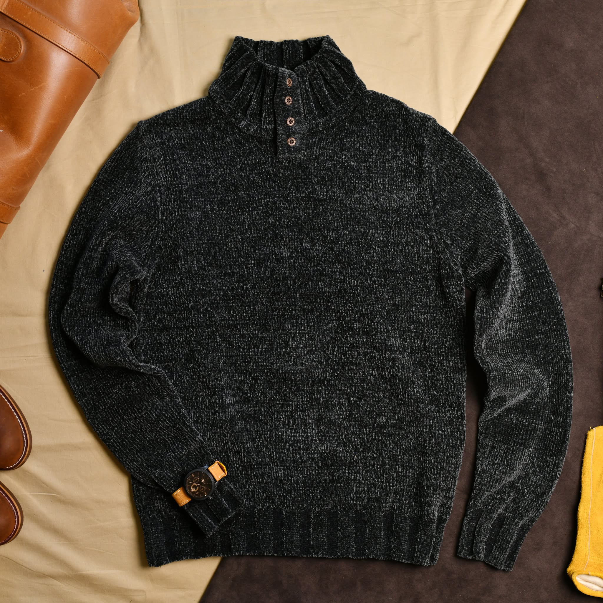 Áo len nhung cổ khuy AL810 - XÁM