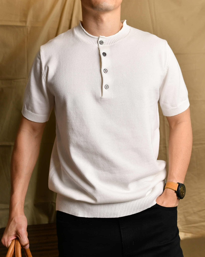 Áo len cộc tay 4 khuy AL865 - XÁM