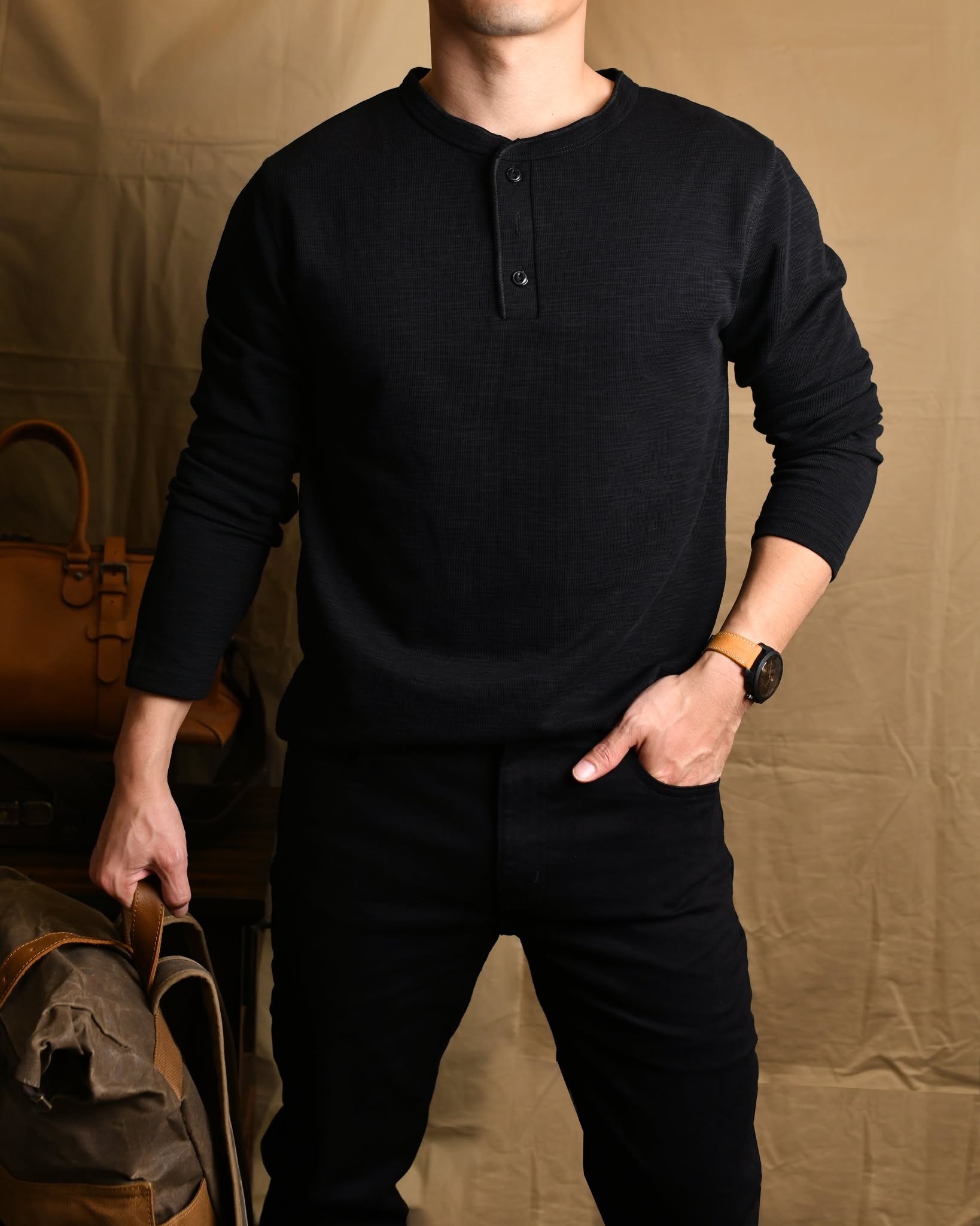 Áo phông dài tay 3 khuy AP898 - ĐEN