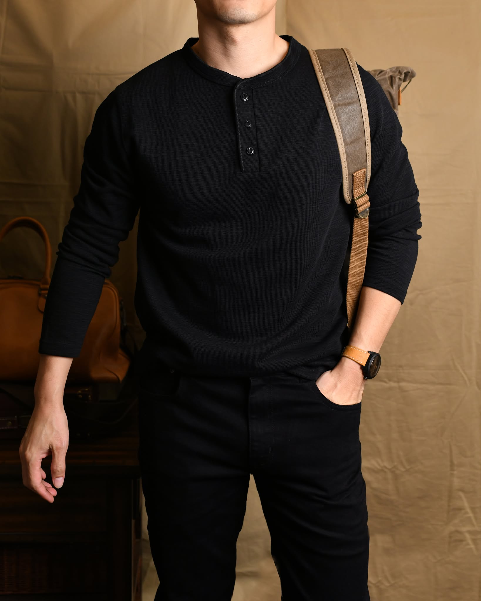 Áo phông dài tay 3 khuy AP898 - ĐEN