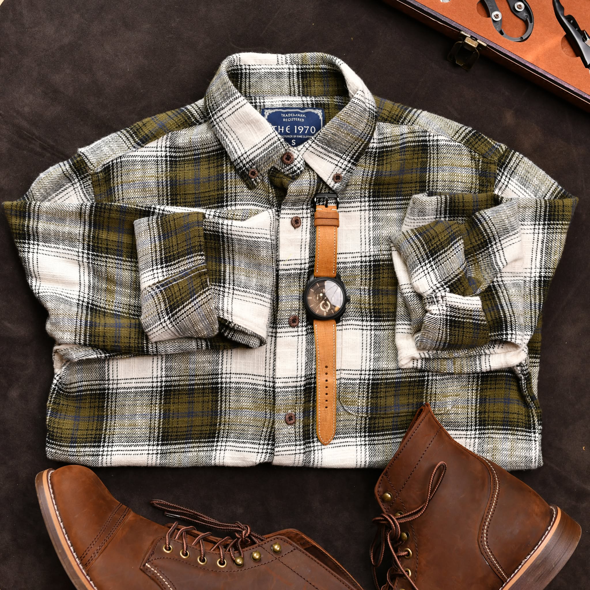 Áo sơ mi kẻ SM903 - RÊU