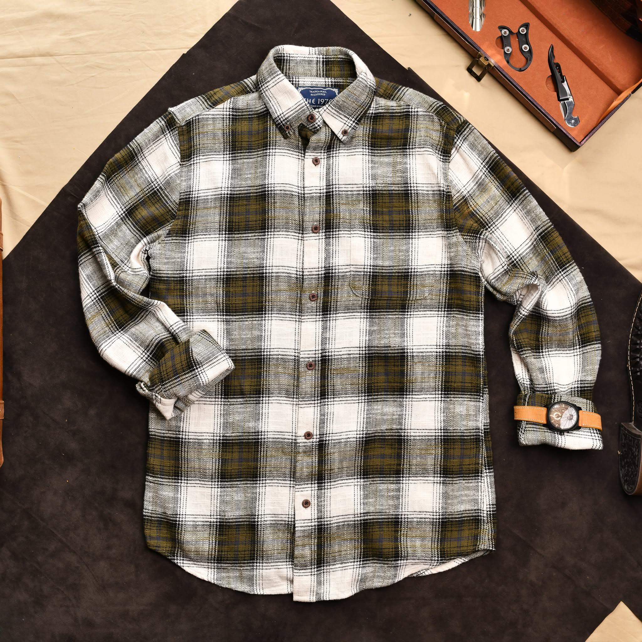 Áo sơ mi kẻ SM903 - RÊU