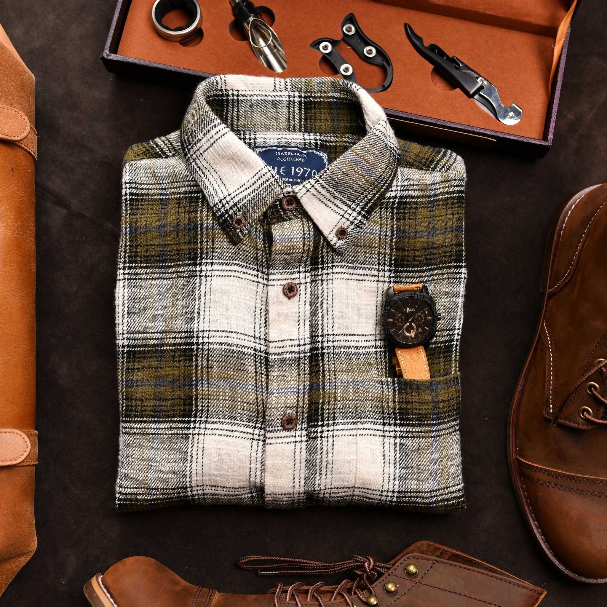 Áo sơ mi kẻ SM903 - RÊU