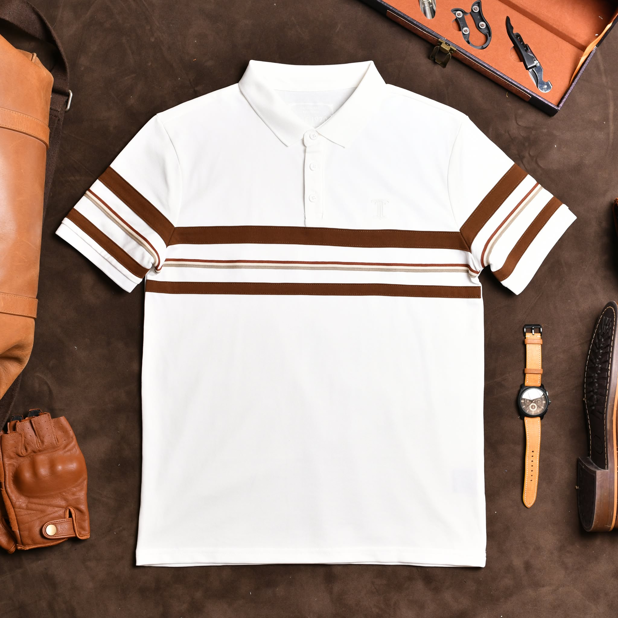 Áo polo phối kẻ 3127 AP932 - ĐEN