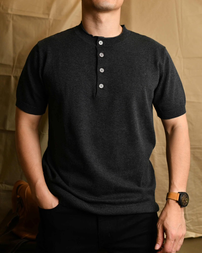 Áo len cộc tay 4 khuy AL865 - ĐEN