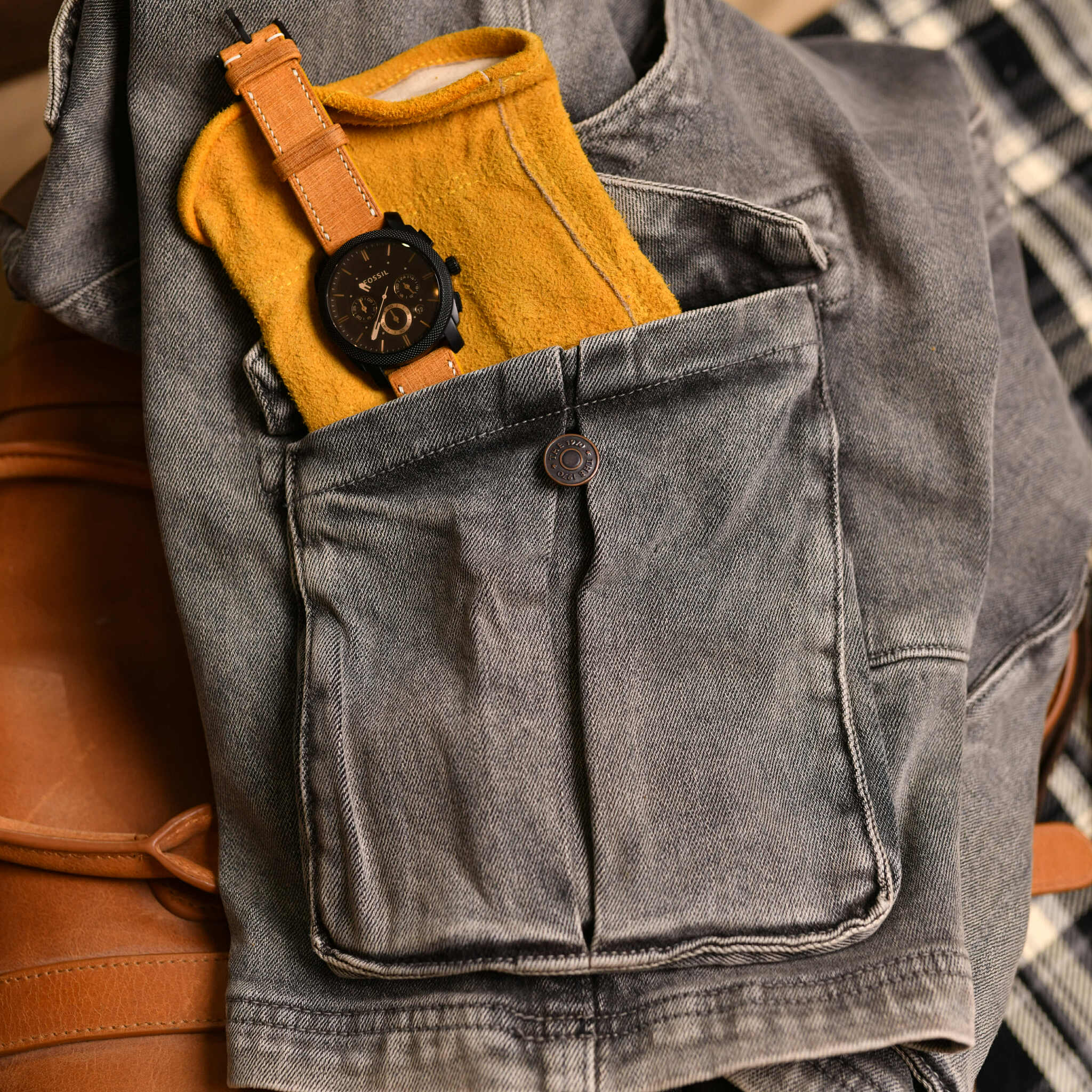 Quần short jean xám túi hộp XÁM NHẠT THE1970 QS780