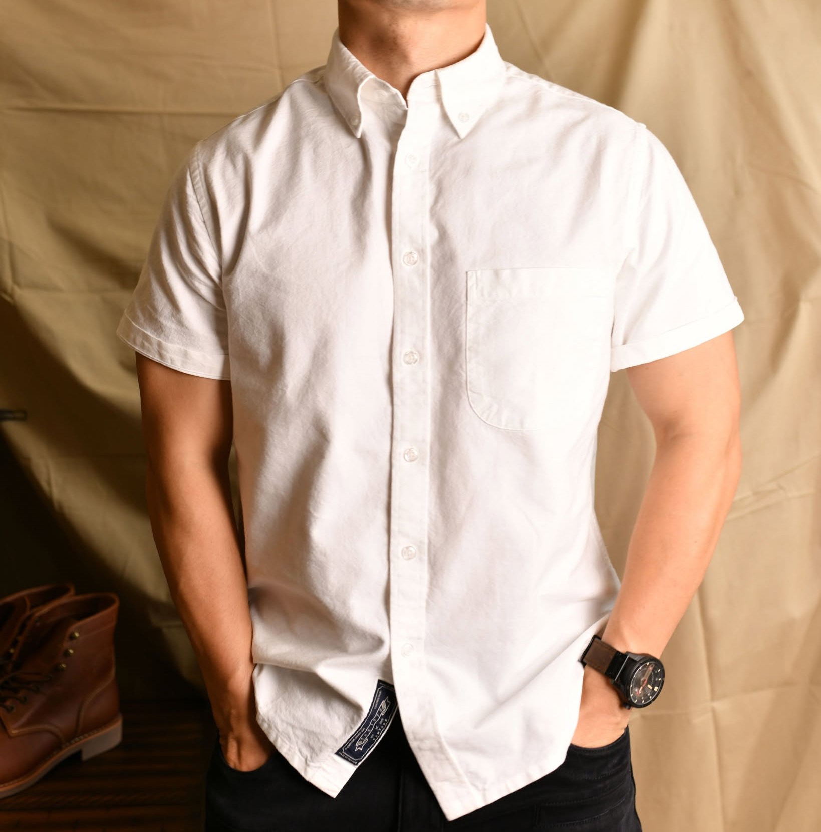 Somi Oxford cộc tay 1 túi Trắng The1970 SM781
