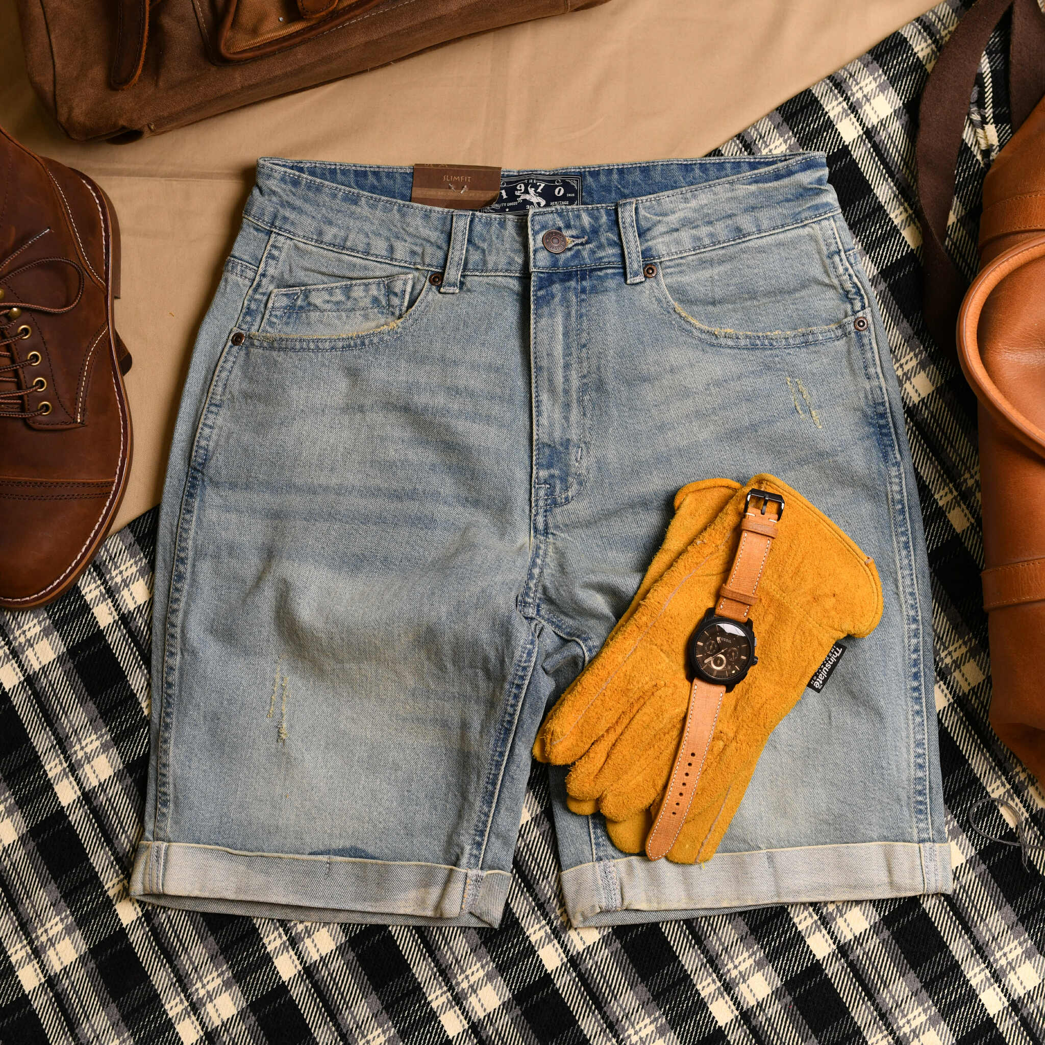 Quần short jean xanh XANH NHẠT THE1970  QS790