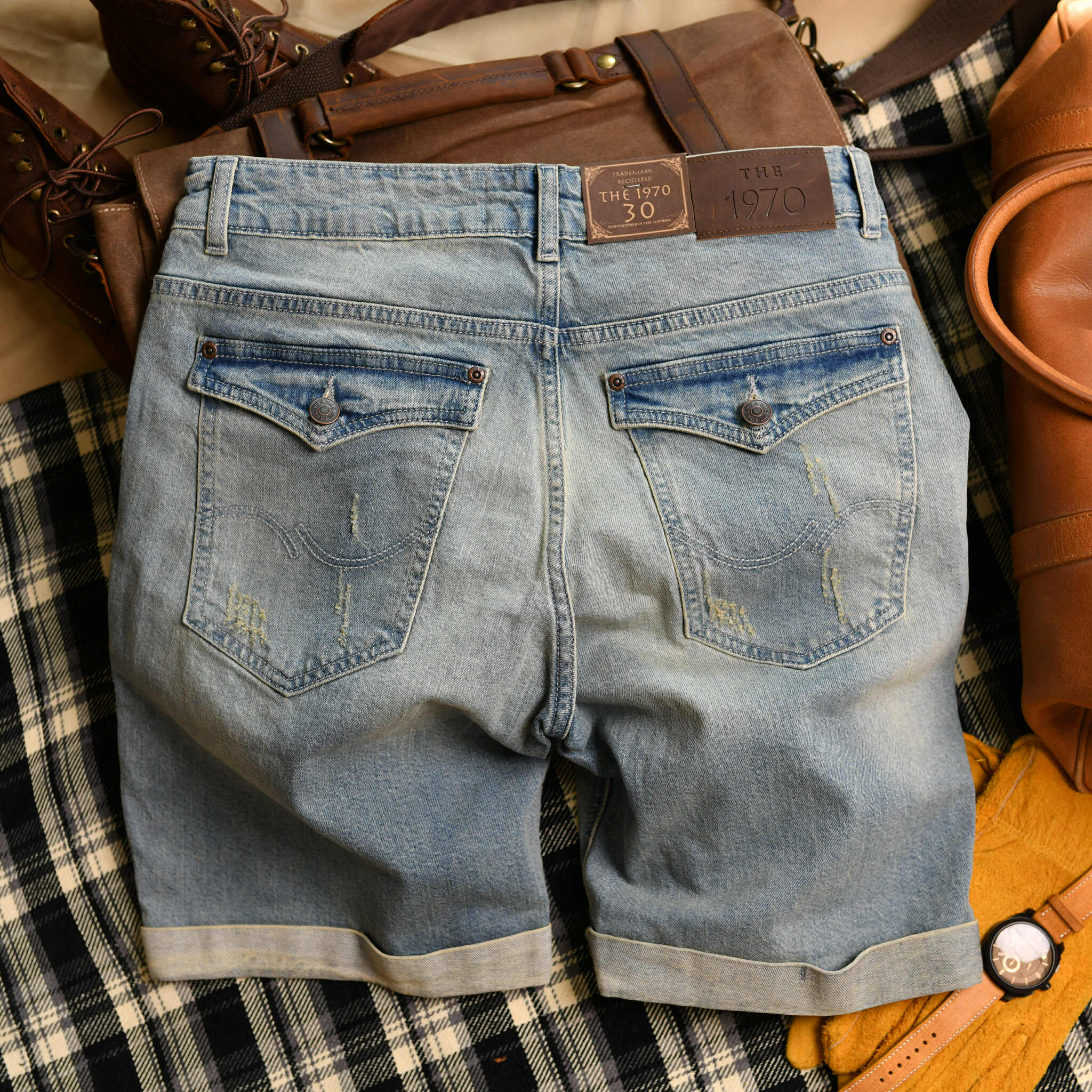 Quần short jean xanh XANH NHẠT THE1970  QS790