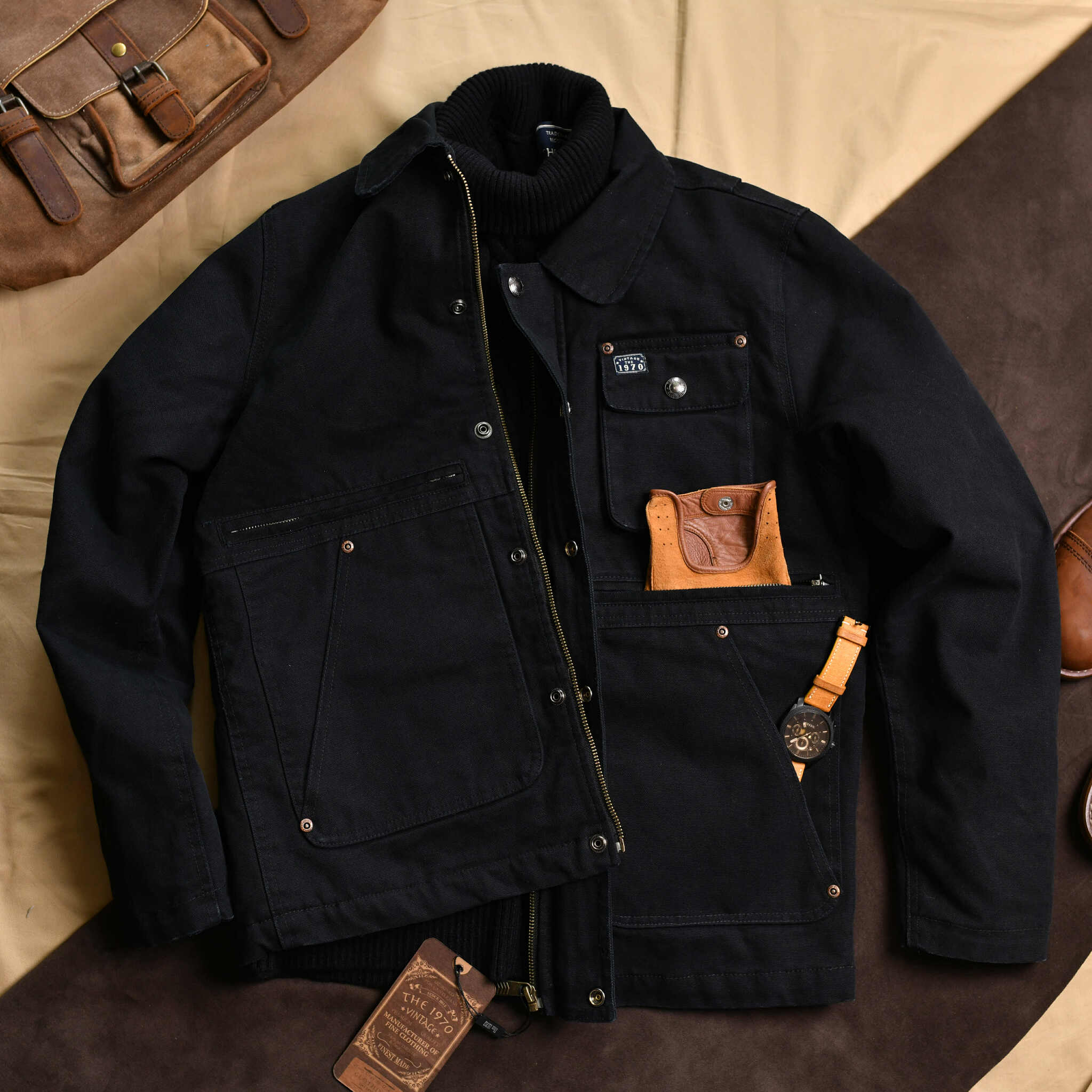 Áo khoác kaki ĐEN THE1970 AKK809