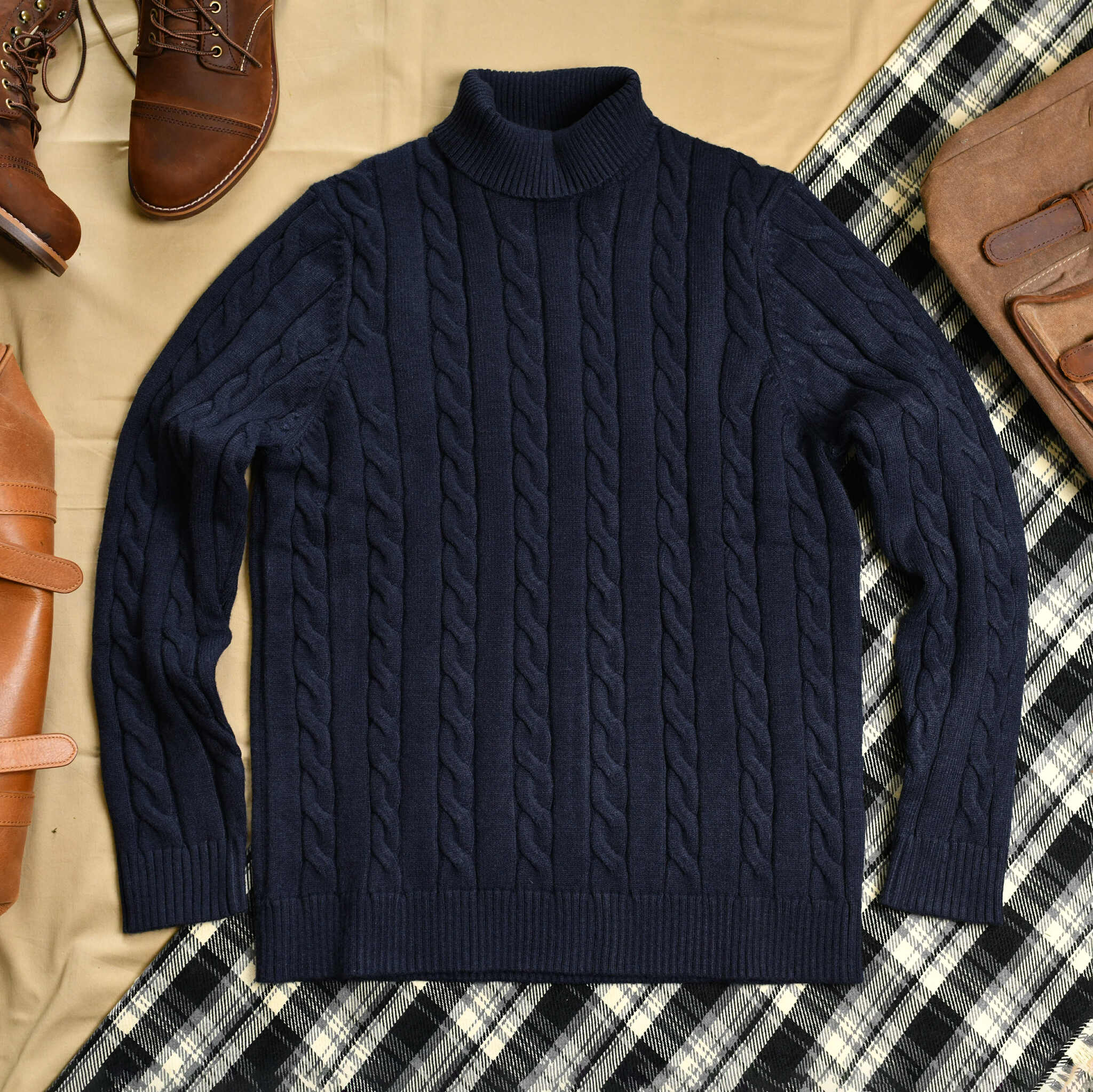 Áo len vặn thừng cổ cao ĐEN THE1970 AL811