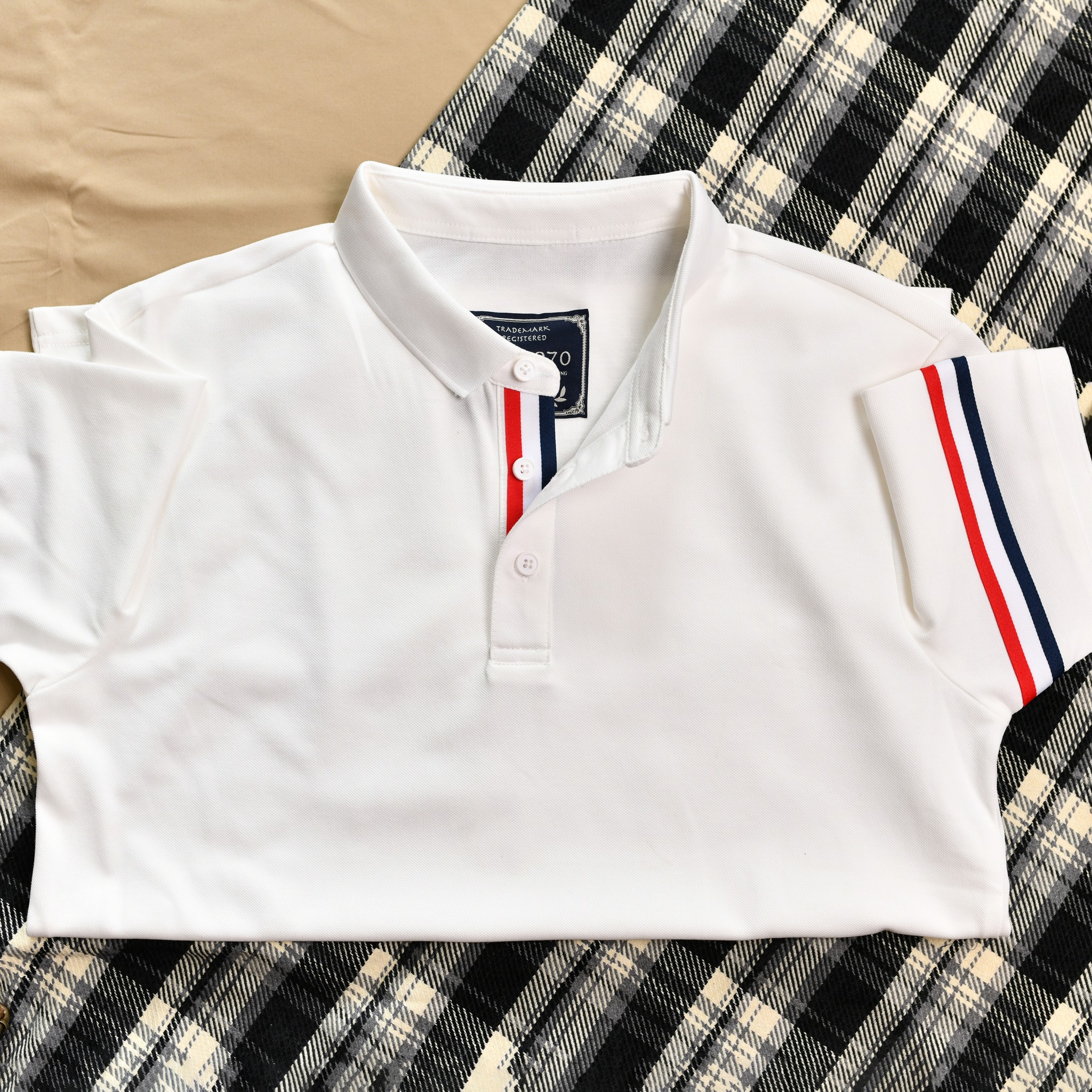 Áo polo tay kẻ Trắng  THE1970 AP814