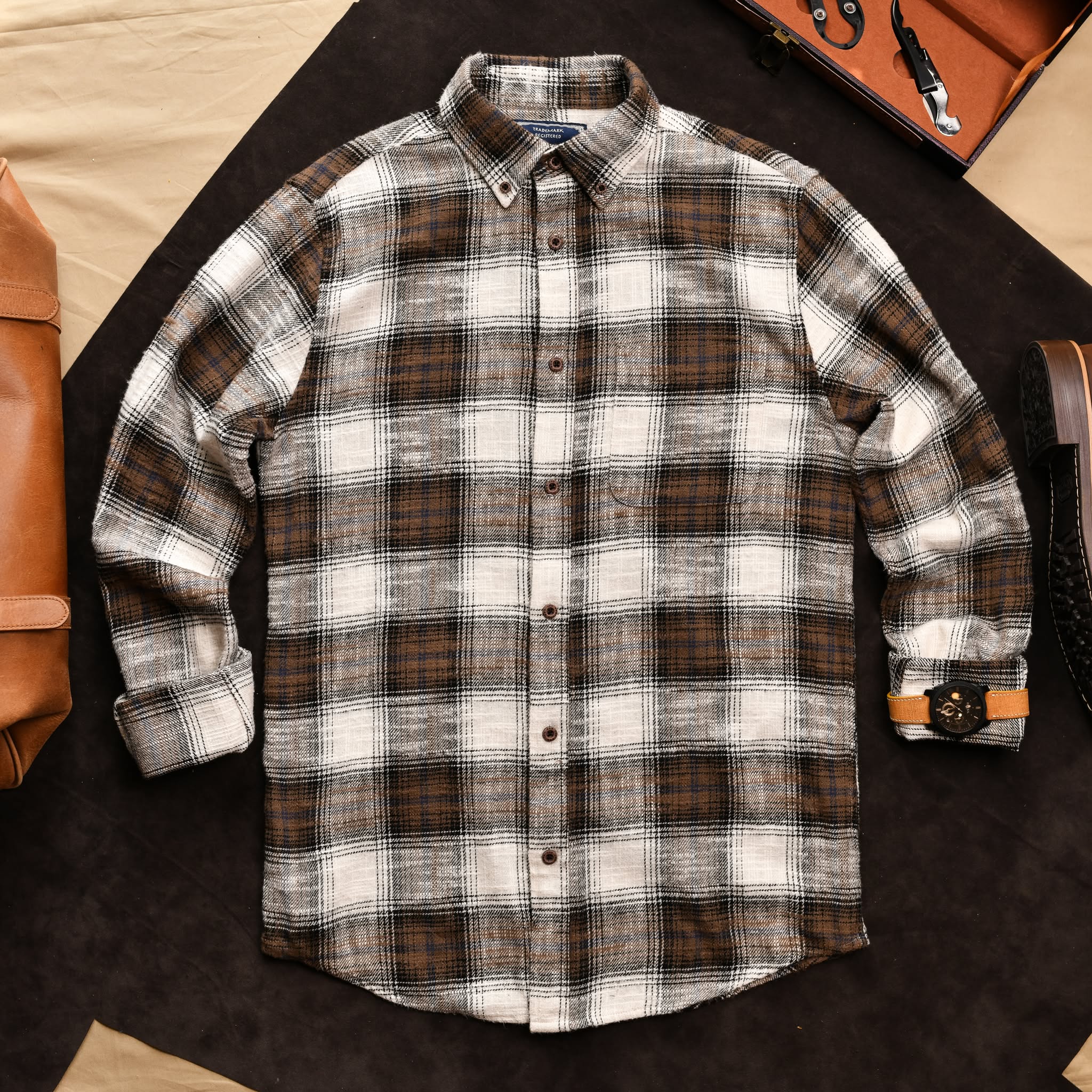 Áo sơ mi kẻ SM903 - Nâu