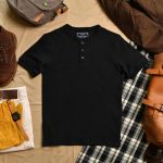 Áo phông waffle cộc tay 3 khuy ĐEN THE1970 AP834
